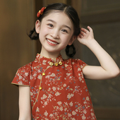 叙罗女童小旗袍改良夏季 汉服洋气 儿童民国风碎花连衣裙纯棉新中式