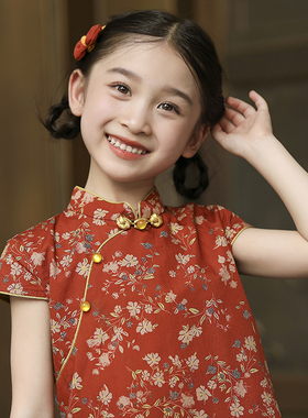 叙罗女童小旗袍改良夏季儿童民国风碎花连衣裙纯棉新中式汉服洋气