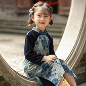 丝绒连衣裙女宝唐装 汉服女孩民国风古装 儿童2026新款 女童旗袍春季