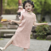 儿童改良旗袍女童夏季 童装 中国风连衣裙女孩洋气长裙 新中式 夏季