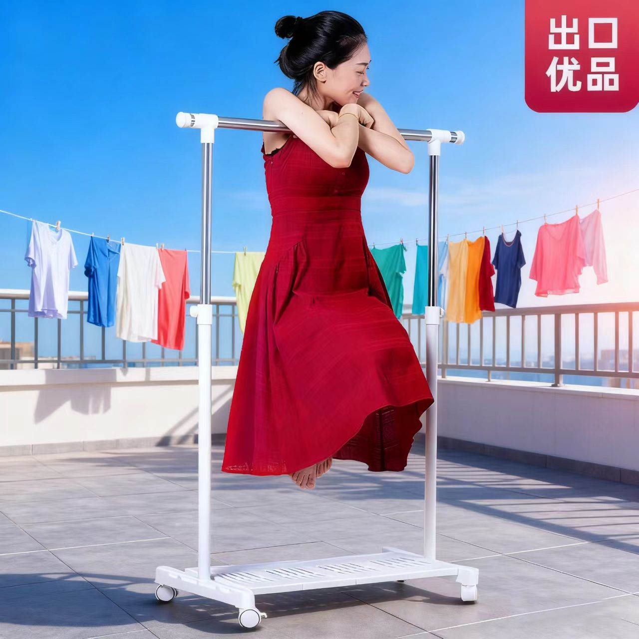 简易钢管晾衣架落地室内家用卧室挂衣杆凉衣服架子阳台伸缩晒衣架