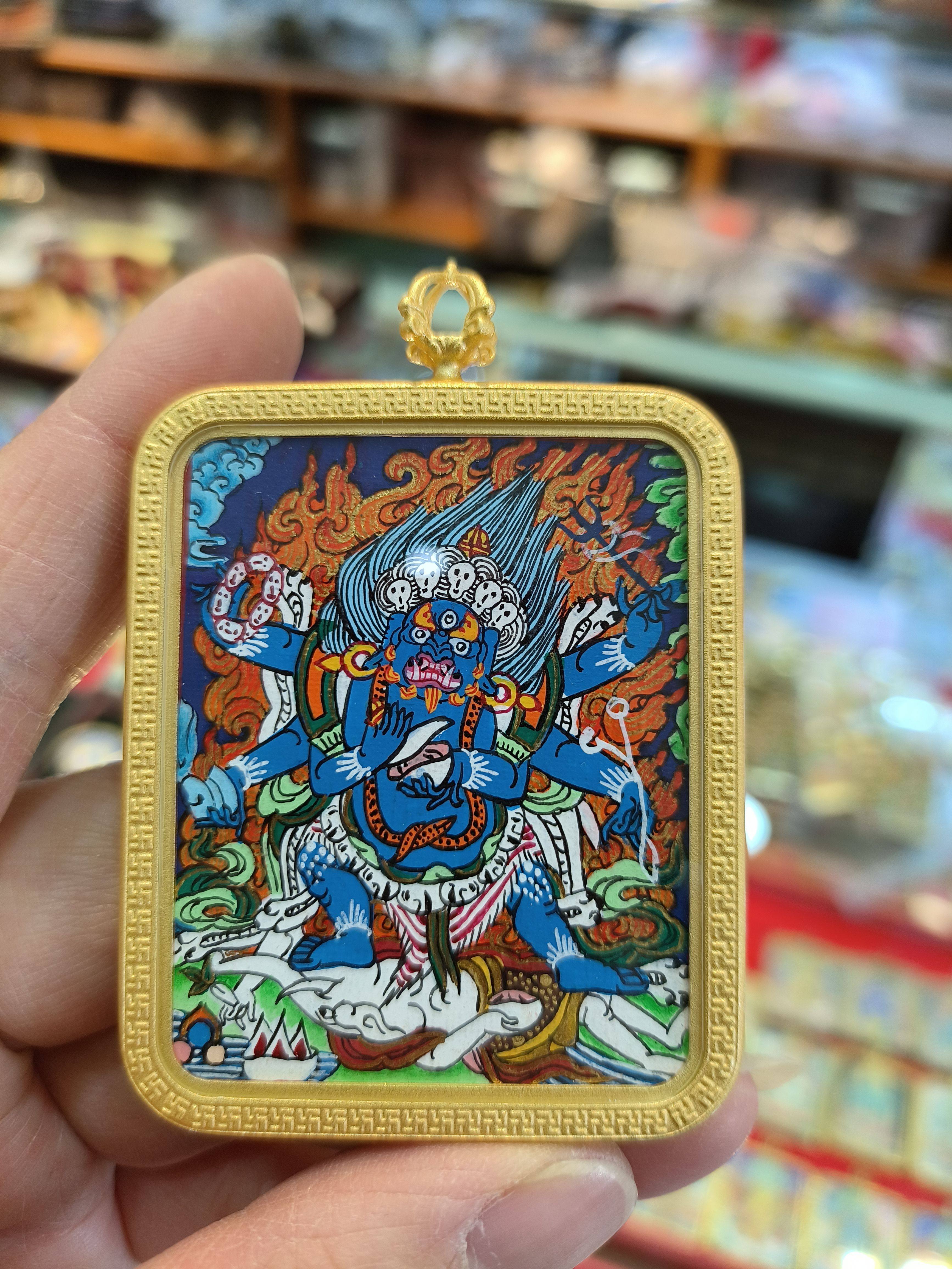 大黑天小唐卡纯手绘热贡矿物质颜料精品随身佛牌拉萨直发