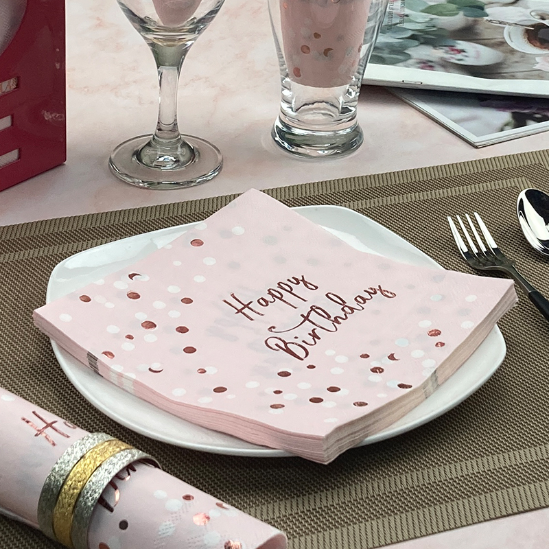 高档烫金三层生日快乐主题餐巾纸