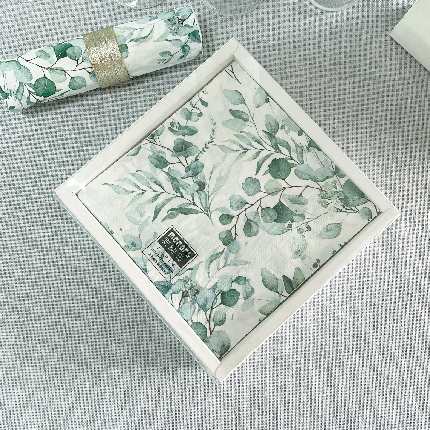 精品2层60张礼盒装小清新风餐巾纸尤加利柠檬桉树叶印花家用纸巾