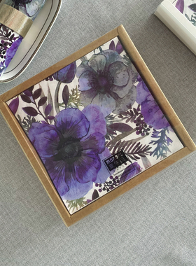 高档2层60张礼盒装紫色繁花餐巾纸宴会餐厅原生彩色印花家用纸巾