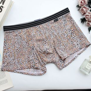 男士内裤柔软冰丝弹性面料速干透气平角内裤豹纹大码小码韩单男裤