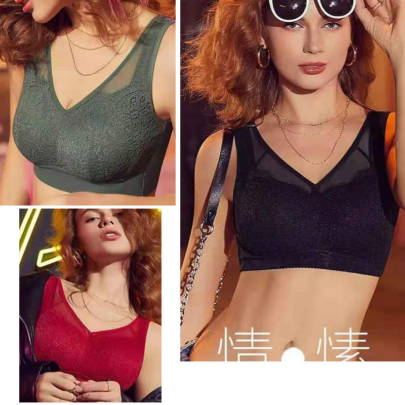 无钢圈文胸女蕾丝柔软舒适有型女士内衣黑色酒红绿色24h胸罩