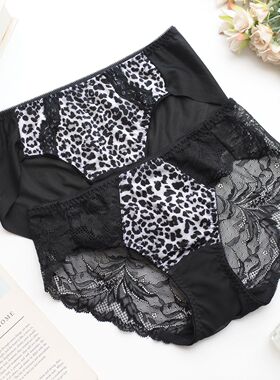 无痕内裤女士精致蕾丝豹纹柔软舒适低腰黑色AB款女三角内裤