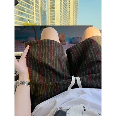 老钱风条纹撞色印花短裤男夏季薄款五分中裤高级感休闲沙滩裤学生