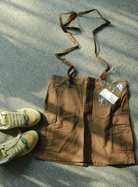 复古做旧 军绿色 背带半身裙休闲裙 背带可拆 女款小A裙短裙