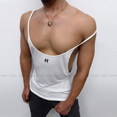 运动健身打底衫 辉先生男士 深U低胸细肩带吊带背心性感纯色领修身