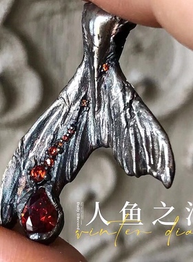 恋与深空人鱼之泪原创 鲸鱼尾项链纯银小众吊坠大翅鲸情侣男款