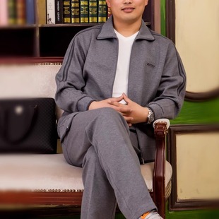 中老年运动休闲装 男棉料春秋宽松大码 外套卫衣 鲁美运动服套装 正品