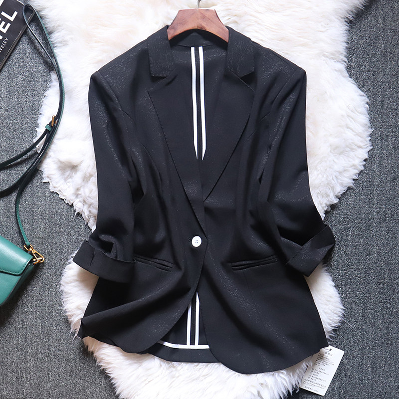 2024春夏新款亚麻透气西服七分袖通勤轻薄棉麻小西装女职场外套