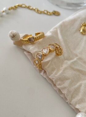 7 rings ins风小众设计感黑白复古爱心钴石戒指女
