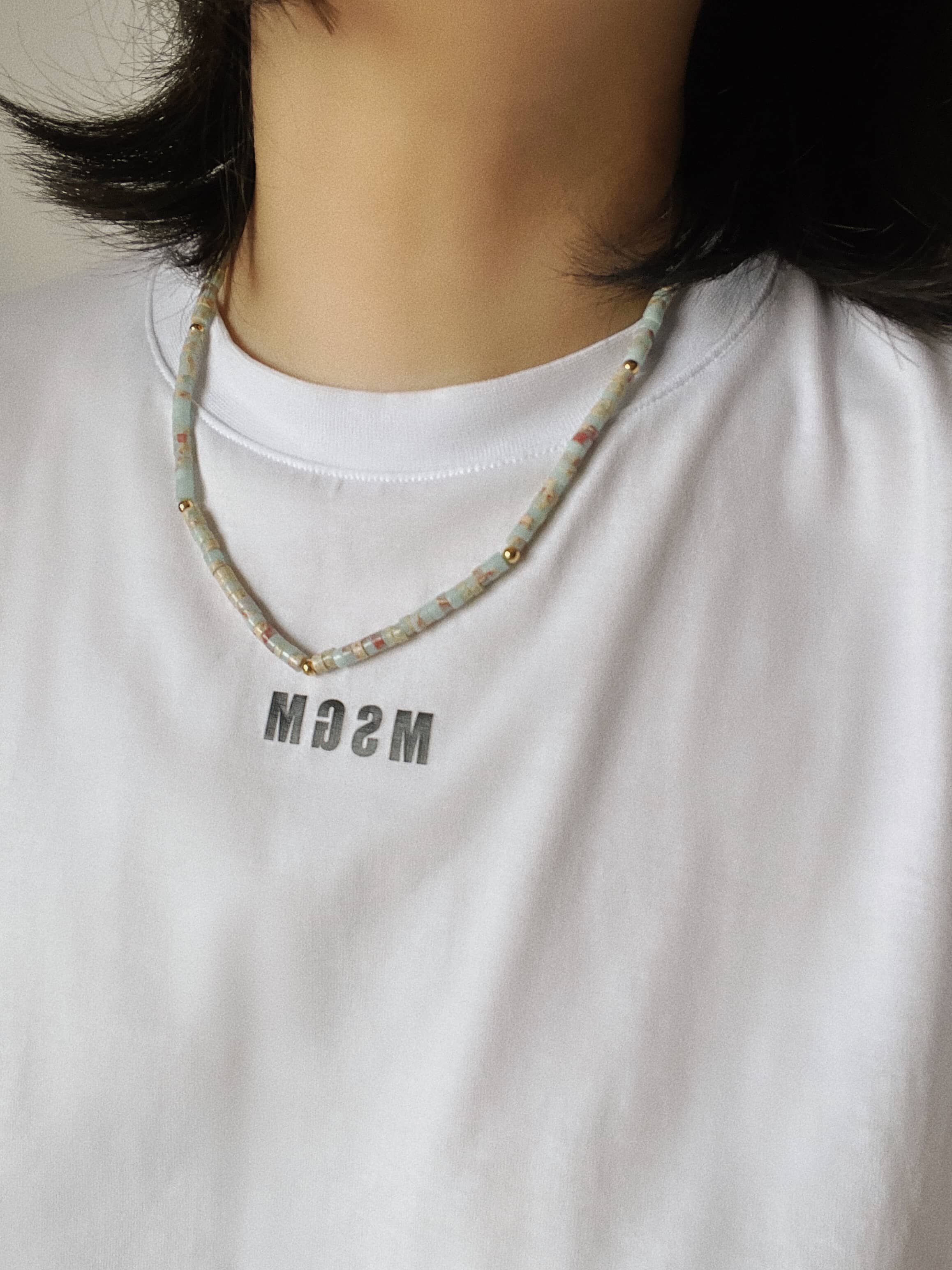 7 rings  半宝石天然彩石锁骨链叠戴串珠简约百搭锁骨链短款项链