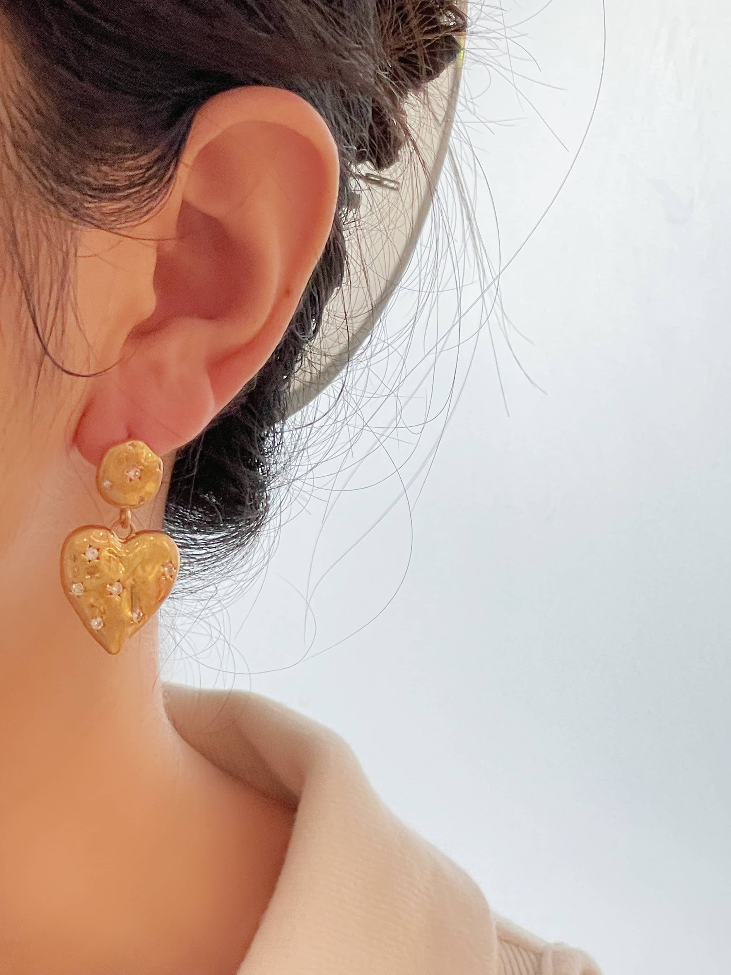 7 rings  欧美复古哑光做旧风个性气质耳坠桃心合金耳环925银针