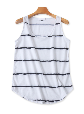 外贸圆领条纹背心 夏季新款薄款显瘦无袖T恤衫 女打底衫上衣16512