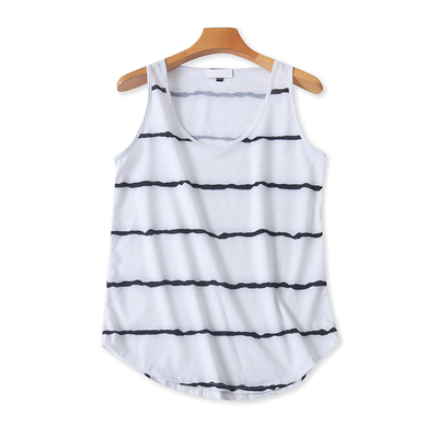 外贸圆领条纹背心 夏季新款薄款显瘦无袖T恤衫 女打底衫上衣16512