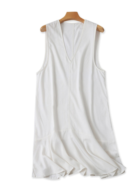 V领无袖连衣裙 夏季新款A字显瘦中长款背心裙宽松女外贸裙子23114