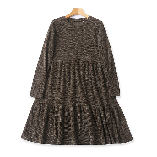 外贸圆领长袖连衣裙中长款宽松