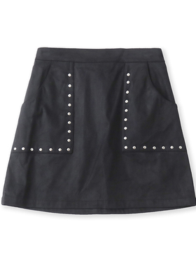 麂皮绒铆钉半身裙 春秋新款短款一步包臀裙 女纯色外单裙子 14104