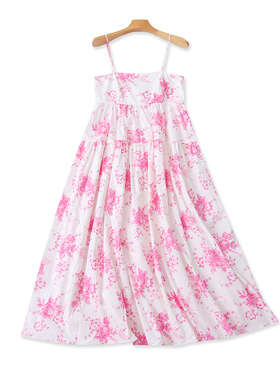 长款吊带碎花连衣裙 夏季新款甜美A字裙 女宽松沙滩时尚裙子11212