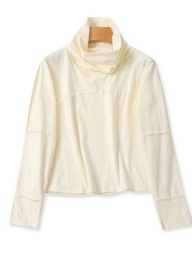 棉高领长袖T恤衫 拼接显瘦体恤女士打底衫 外贸弹力套头上衣05502