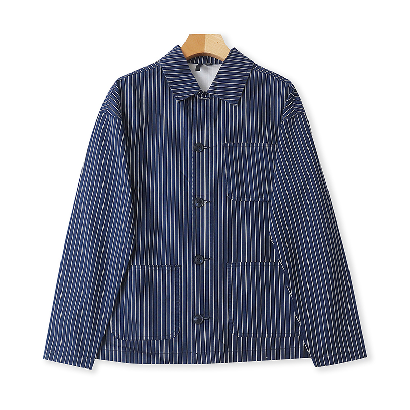 外贸翻领竖条纹衬衫外套时尚