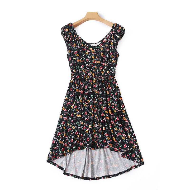 无袖连衣裙女打底裙V领混纺碎花