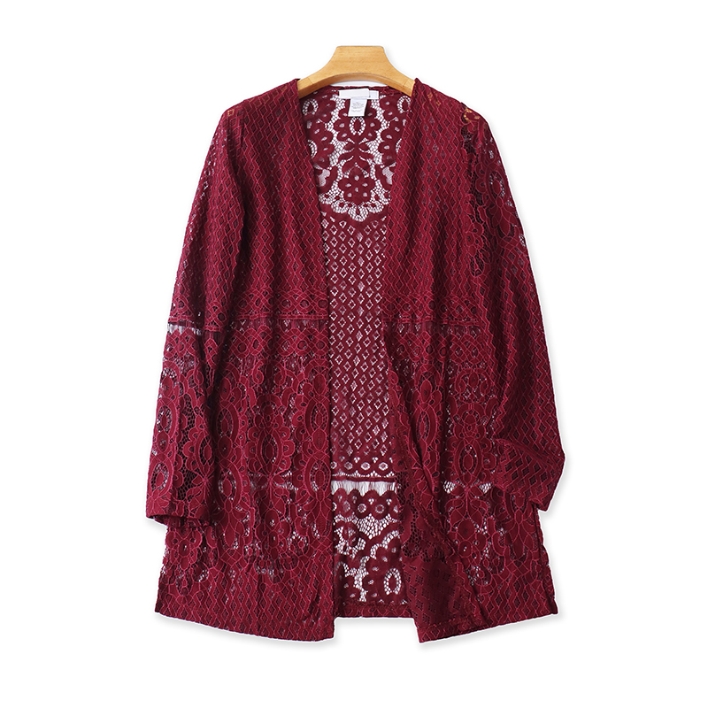 外贸蕾丝钩花披肩 夏季新款镂空显瘦中长款开衫罩衫上衣外套21163