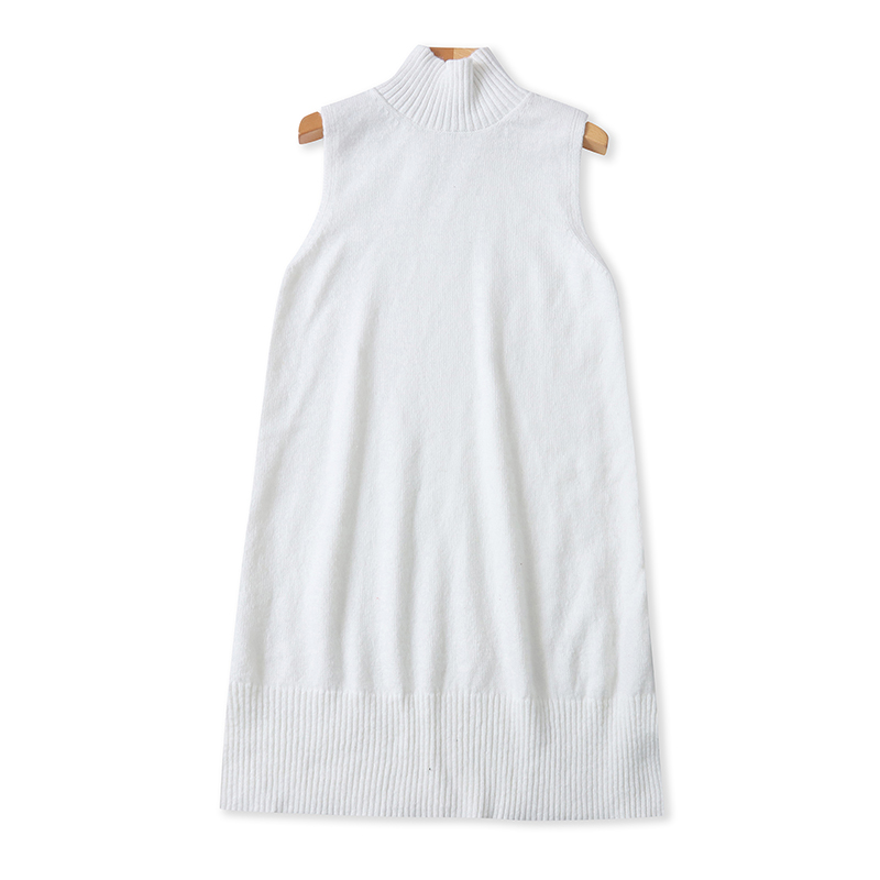 外贸高领无袖毛衣裙中长款时尚