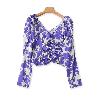 爱丽爱熙百搭长袖碎花衬衫