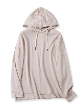 外贸连帽卫衣 春秋新款错层长袖帽衫女装宽松休闲打底衫上衣22053