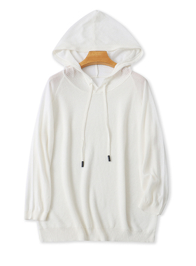 冰丝连帽针织衫 夏季新款宽松休闲T恤 女套头帽衫打底衫上衣09302