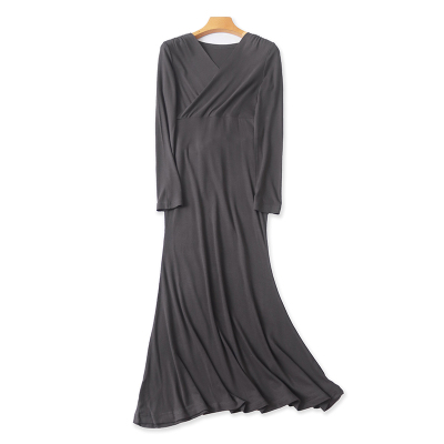 百搭款A字裙纯色系带收腰连衣裙