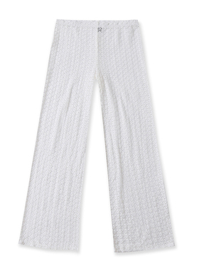 蕾丝透视松紧腰直筒裤 春秋新款宽松时尚女外搭甜美阔腿裤子17303