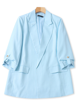 外贸翻领免边7分袖西装春秋新款时尚女开衫显瘦休闲外套上衣15462