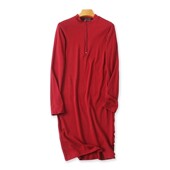 连衣裙 立领拉链半开衫 中长款 秋冬显瘦百搭女士套头外单裙子05123