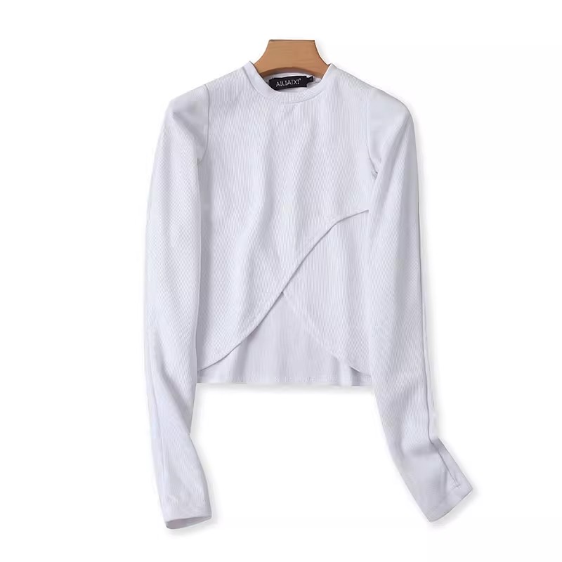 长袖常规打底开叉T恤衫