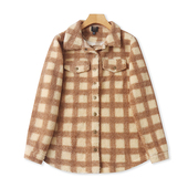 外套 春秋新款 保暖中长款 外贸翻领格子绒衫 显瘦女开衫 厚上衣19172