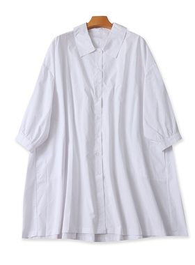 大版翻领衬衫裙 春秋新款宽松显瘦女中长款A字衬衣 时尚上衣06121