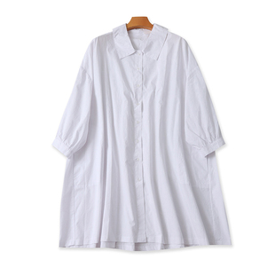 春秋新款 裙 宽松显瘦女中长款 A字衬衣 上衣06121 大版 时尚 翻领衬衫