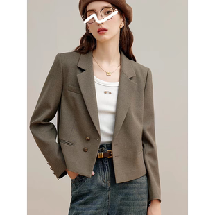 春夏季 显高西服女纽扣宽松休闲上衣外套23184 西装 时髦英伦风短款