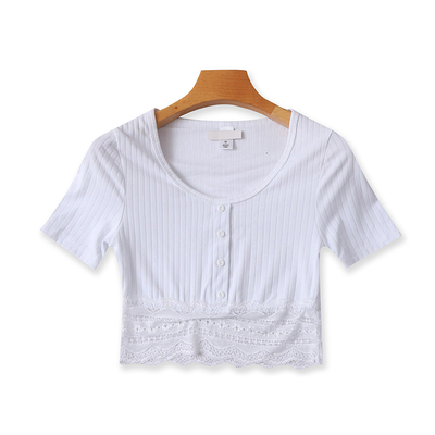 短袖百搭薄款蕾丝钩花T恤衫