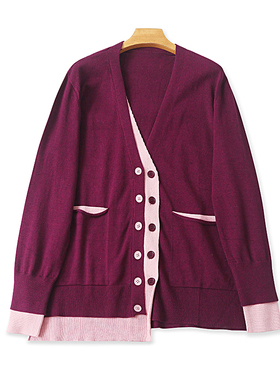 假两件V领拼色针织衫 春秋新款长袖时尚毛衣 女大版显瘦上衣08454