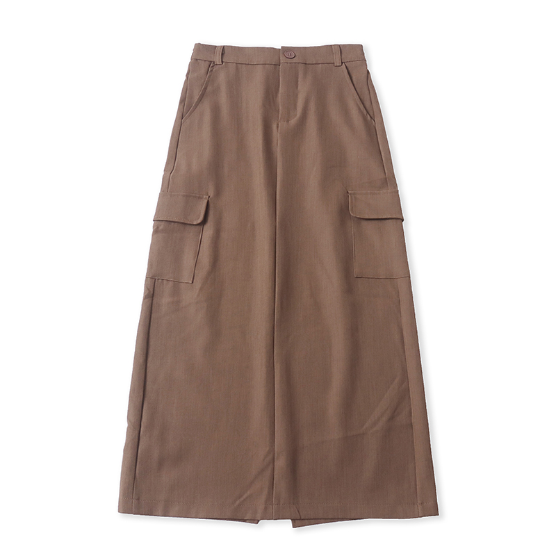 工装高腰半身裙 春秋新款开叉口袋显瘦女中长款时尚包臀裙子14373