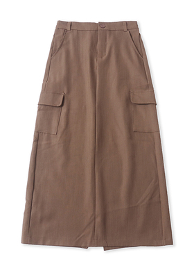 工装高腰半身裙 春秋新款开叉口袋显瘦女中长款时尚包臀裙子14373