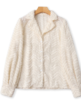 外贸翻领植绒长袖衬衫 春秋新款时尚纽扣开衫女宽松显瘦上衣23084