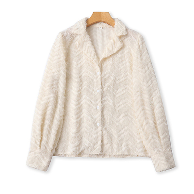 外贸翻领植绒长袖衬衫时尚宽松女